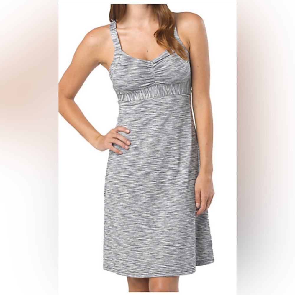 prAna women's Amaya Space Print Gray Black White A-Line Yoga Sundress S